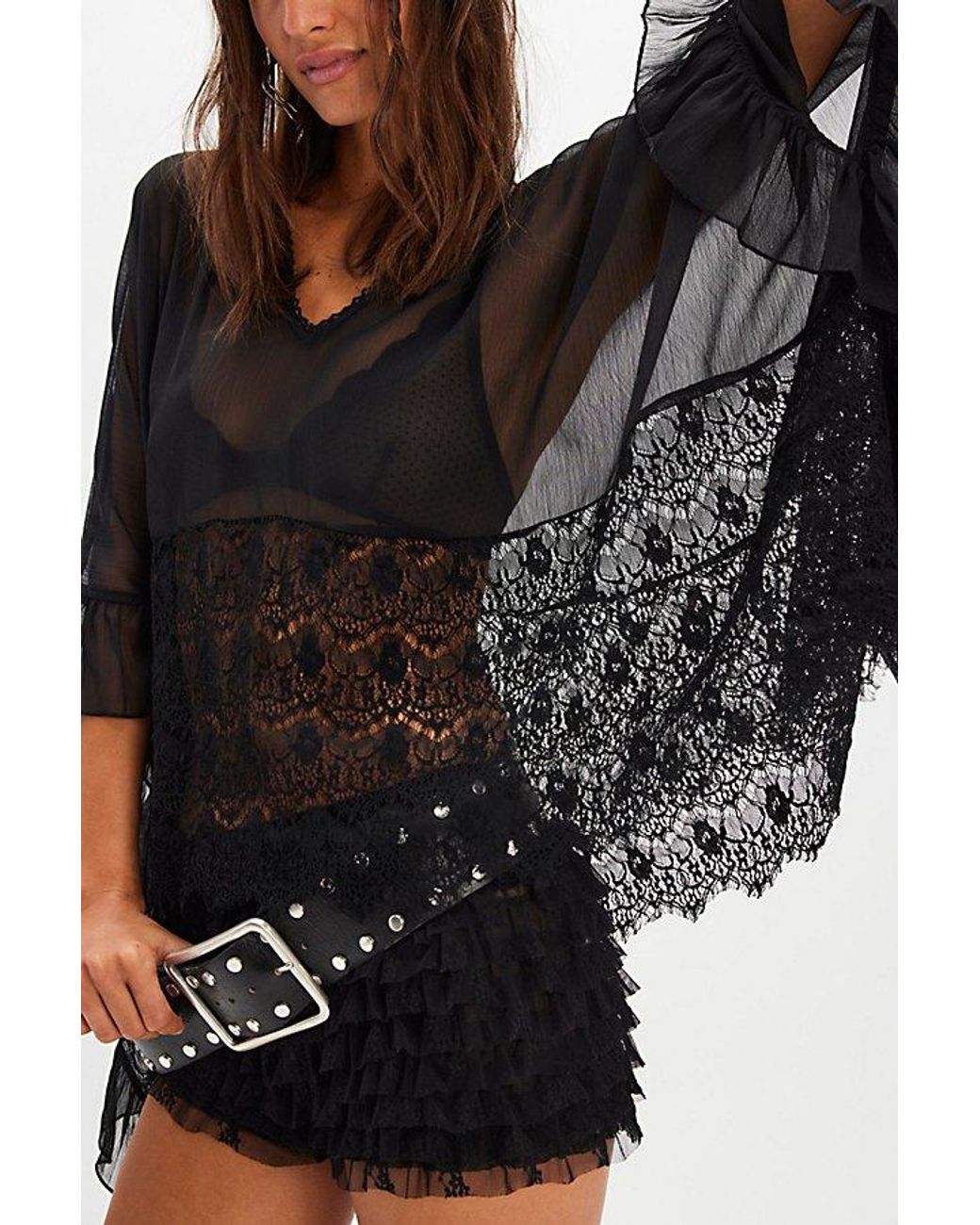 Free People Dance With Me Sheer Poncho in Black | Lyst