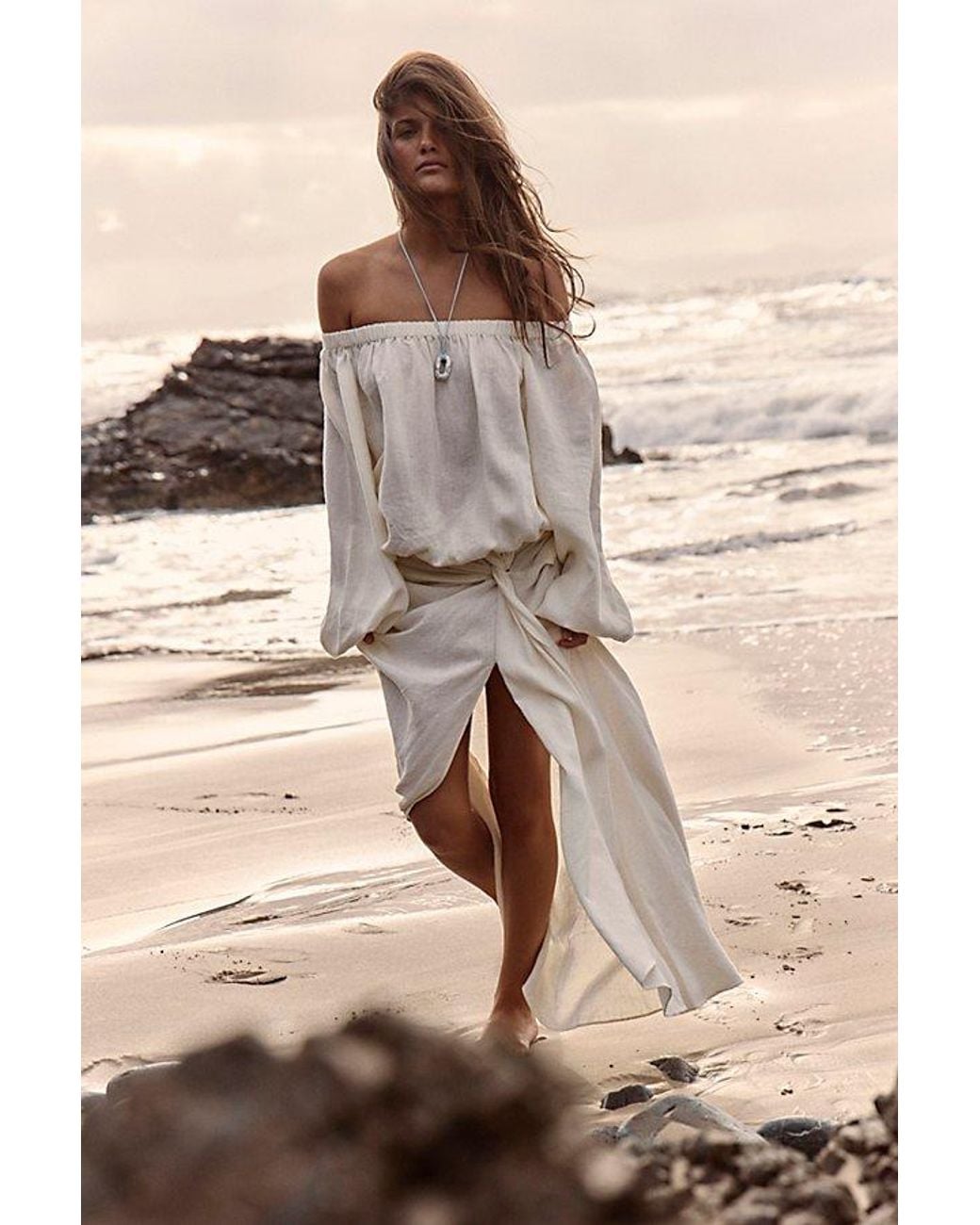 free-est Natural Sandshell Linen Francisca Maxi Dress By