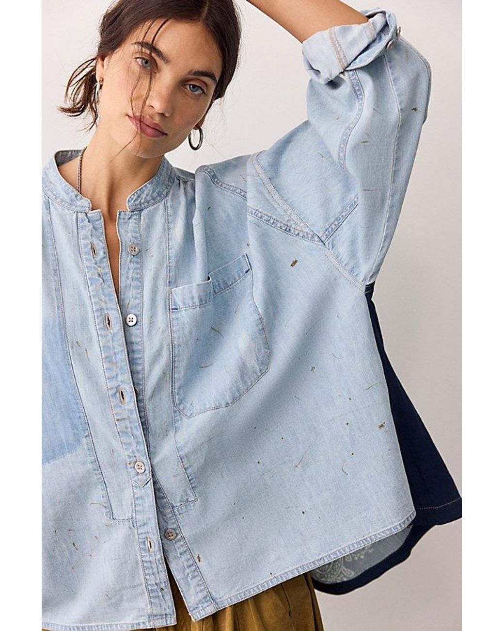 Free People Blue Reverie Patchwork Shirt