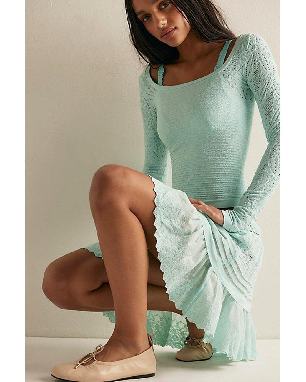 Free People Green Play Nice Mini Slip Skirt By