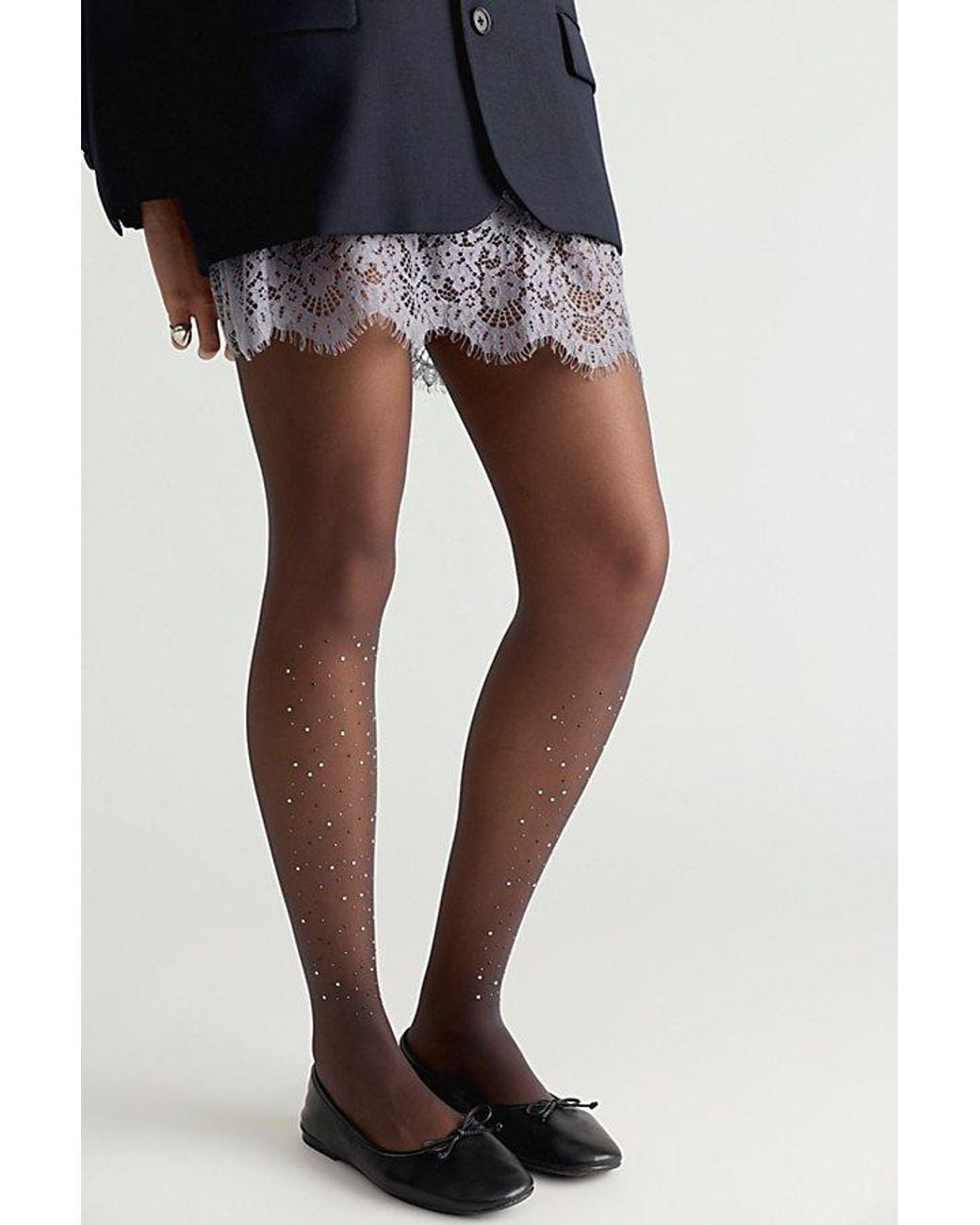 Free People Black Pauline Rhinestone Tights