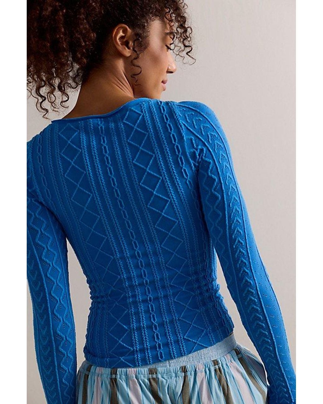 Intimately By Free People Blue So Soft Seamless Modal Cable Long Sleeve By
