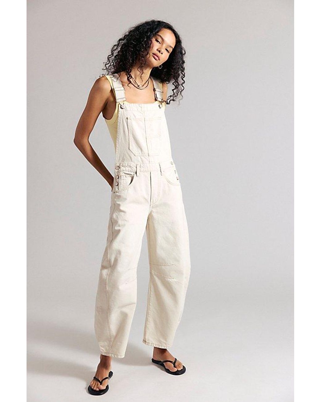 Free People Natural Good Luck Barrel Dungarees