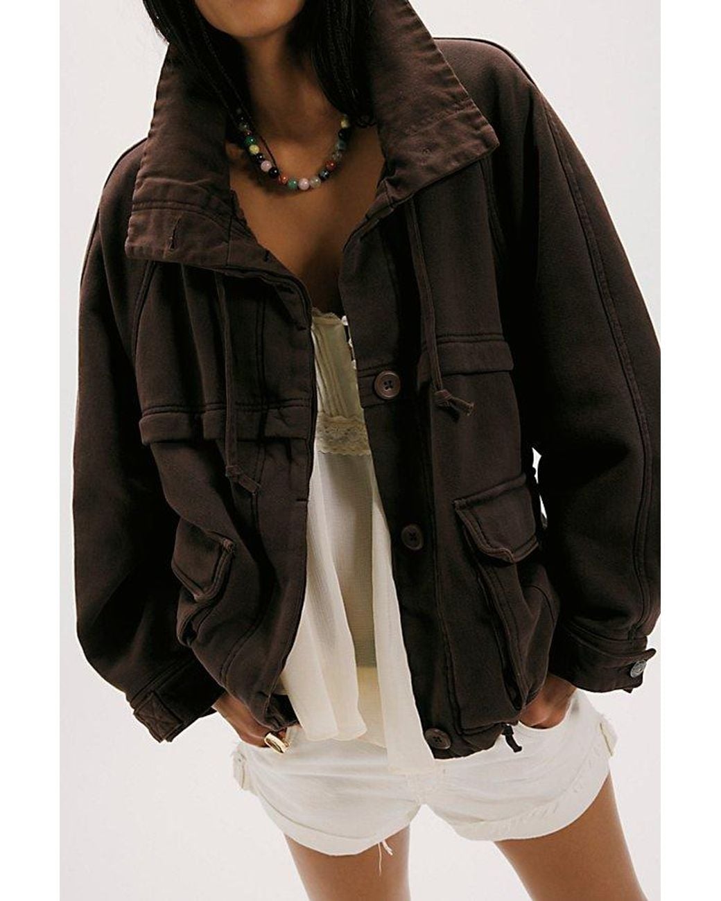 Free People Blue Jojo Washed Oversized Funnel-Neck Jacket