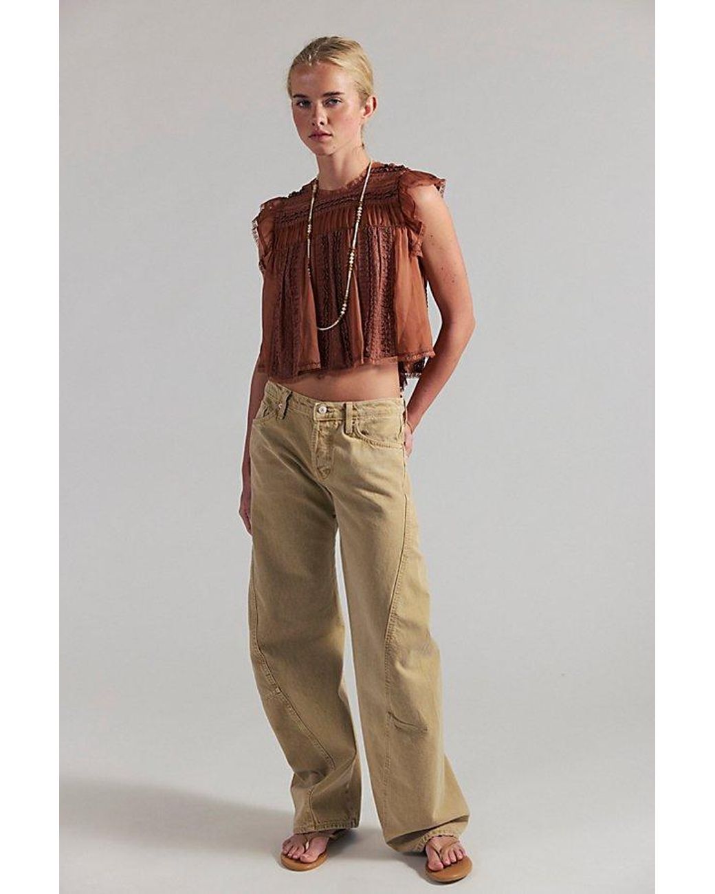 Free People Brown Sun Drenched Blouse