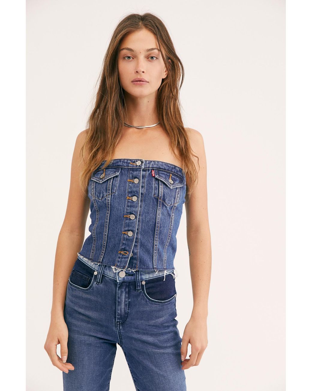 Free People Levi's Lace-up Denim Corset Top By Levi's in Blue | Lyst