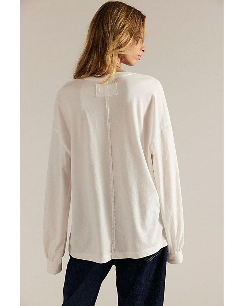 Free People White Perfect Oversized Long Sleeve Top