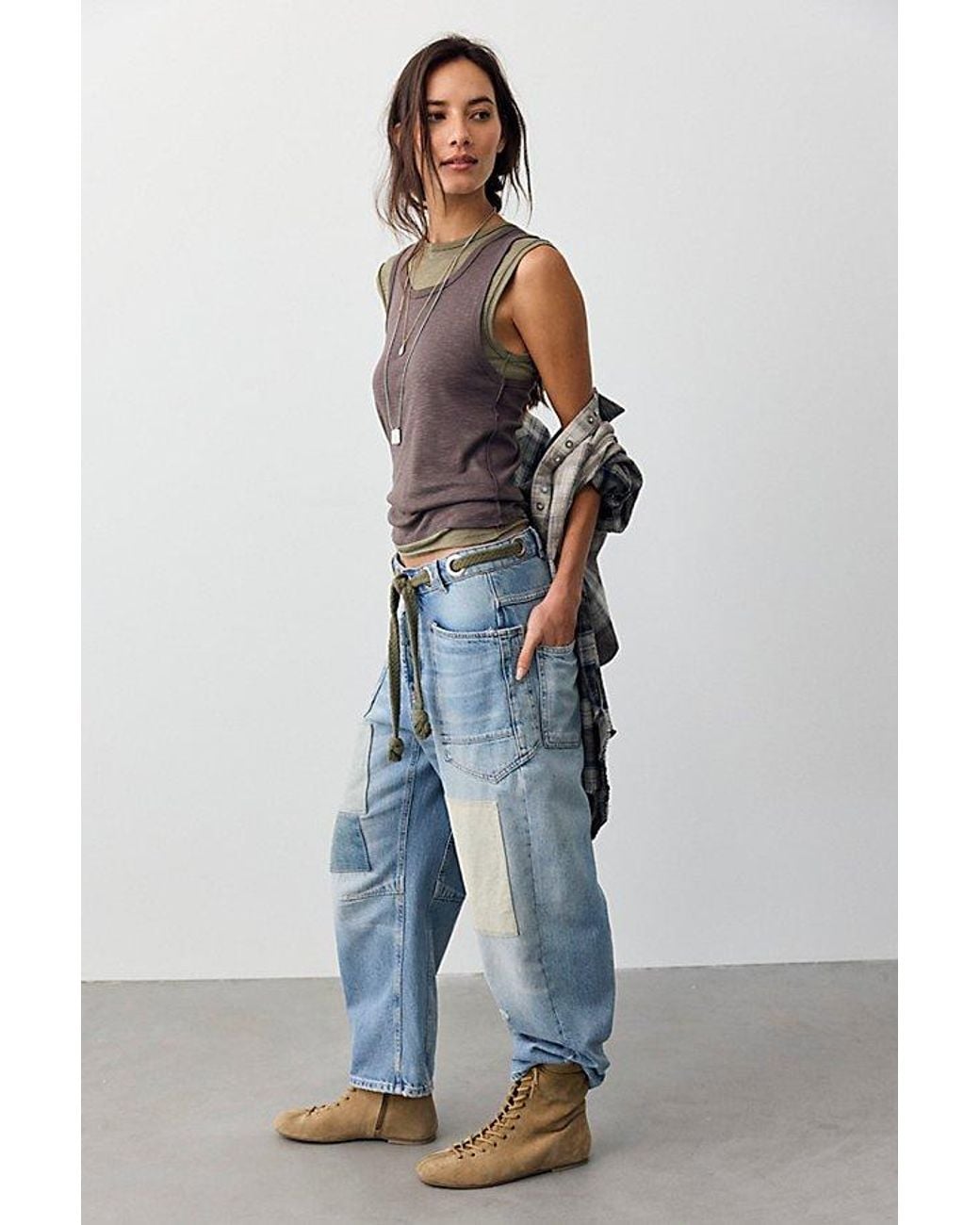 Free People Moxie Pull-on Barrel Jeans At Free People In Truest Blue, Size: 24
