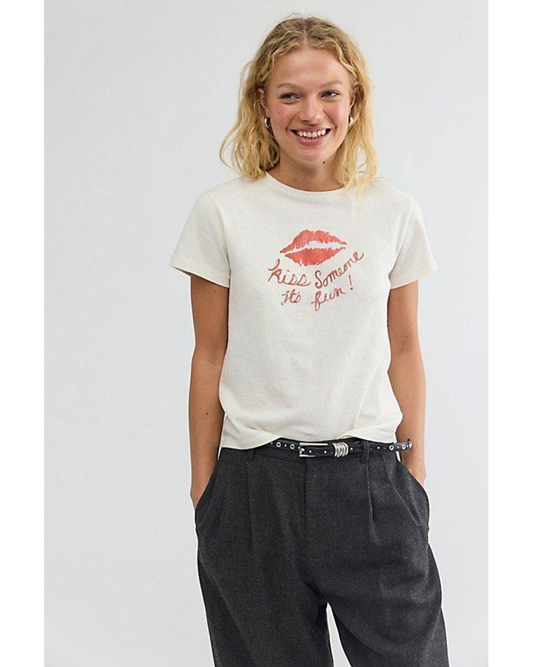 Re/done White Kiss Someone Classic Cotton Tee
