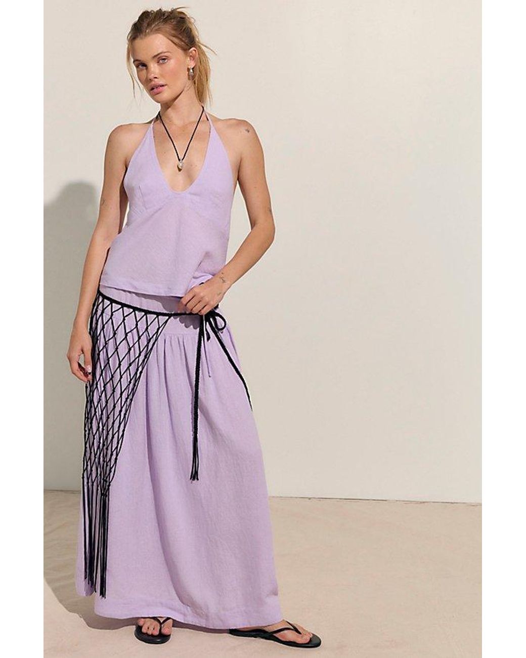 free-est Purple Sandshell Linen Skirt Set By