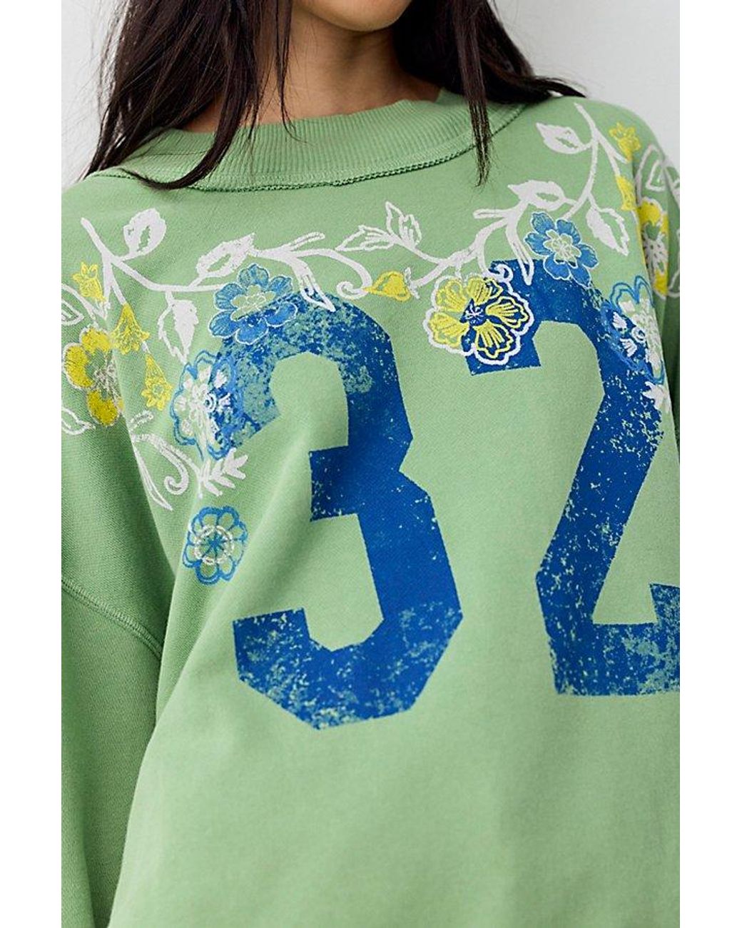 Free People Green Palm Spring Turtleneck Graphic Pullover