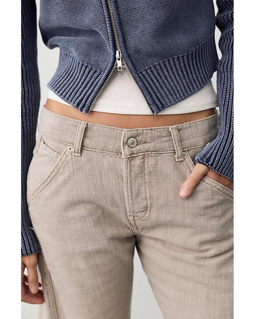 Free People Blue Highland Low-Rise Twisted Bowed Jeans