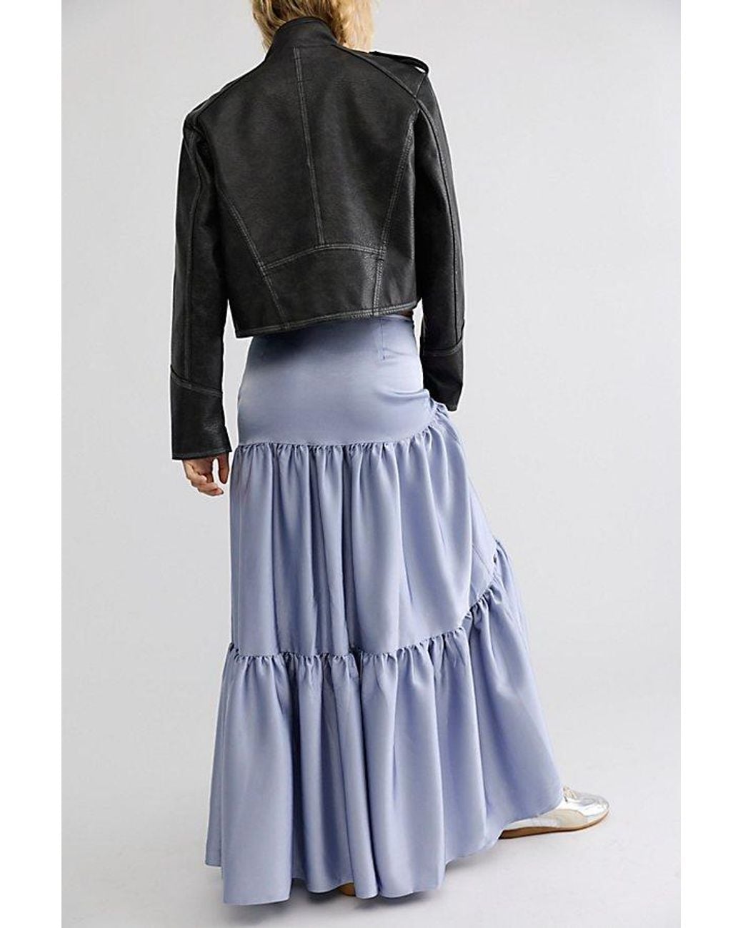 Free People Blue Juliette Satin Maxi Skirt