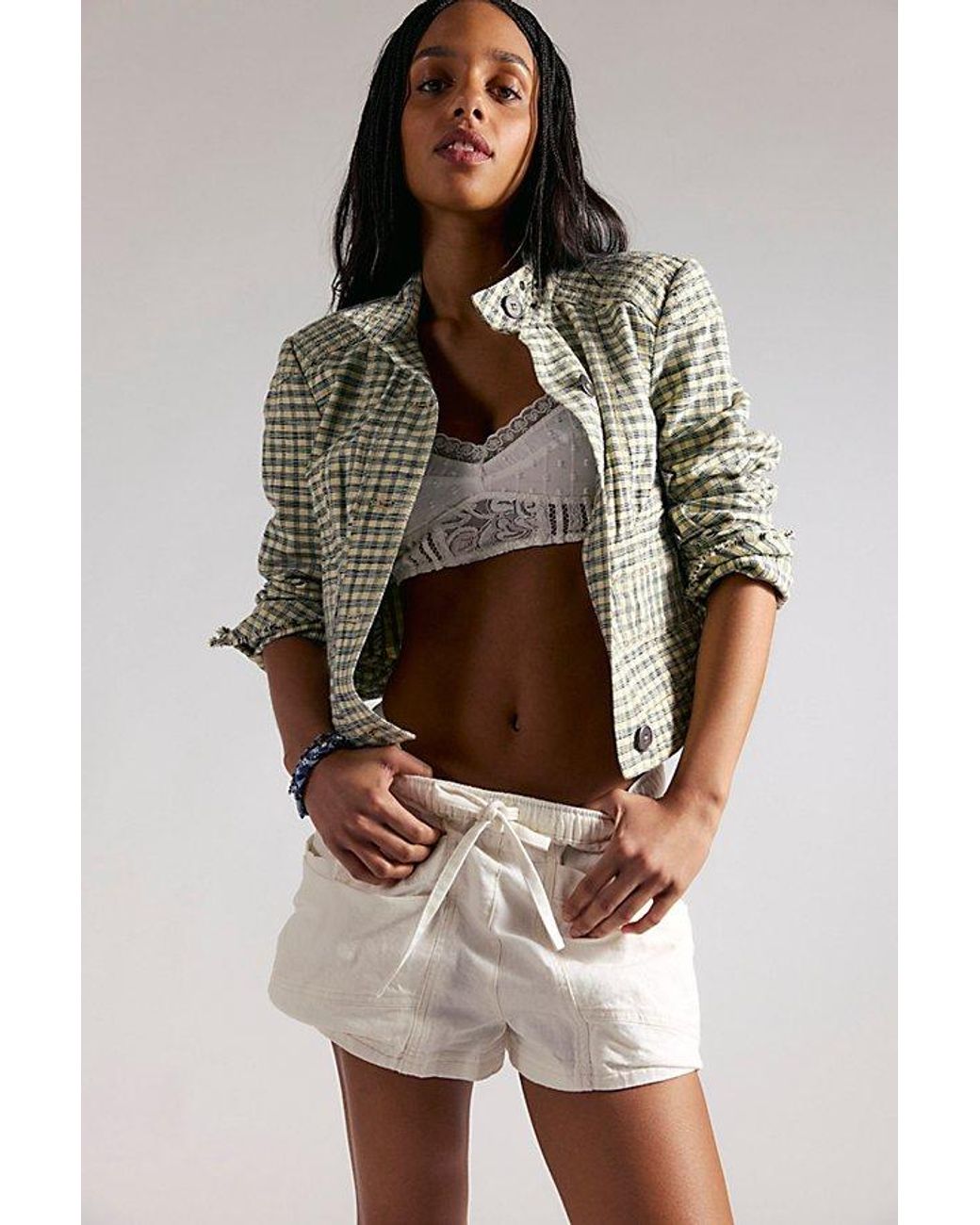 Free People White Good Fortune Solid Cotton-Linen Shorts