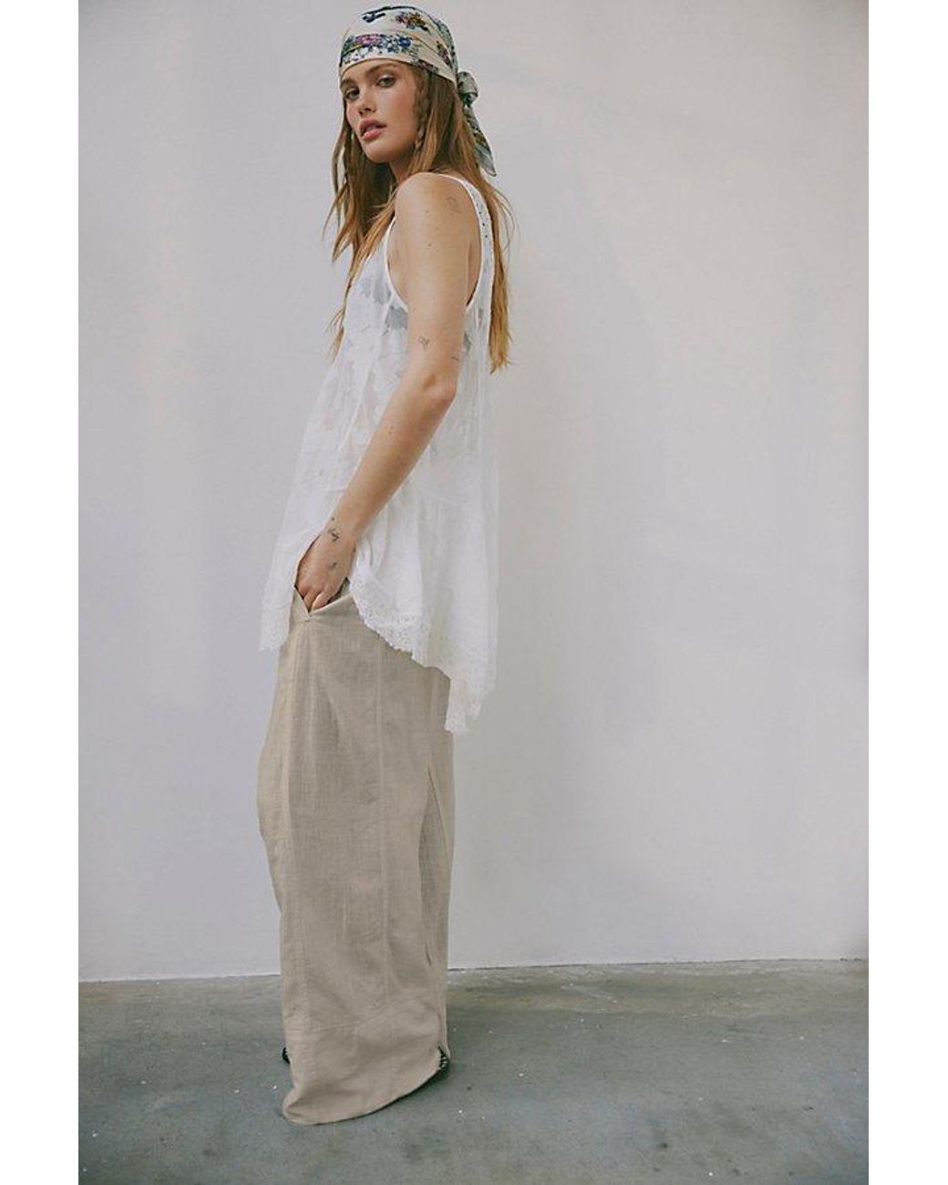 Free People Natural Day's End Linen Pull-On Pants