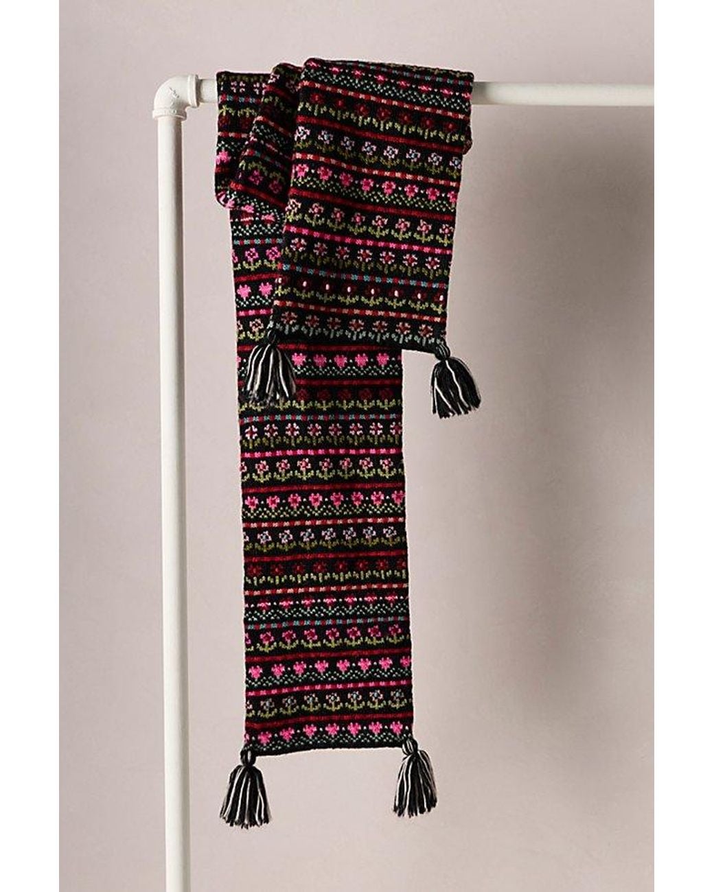 French Knot Black Tulip Wool Scarf By