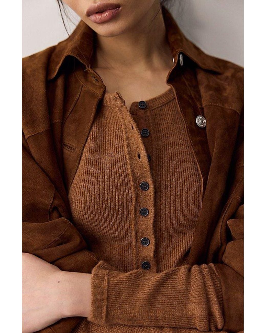 Free People Brown Hudson Solid Cashmere Henley