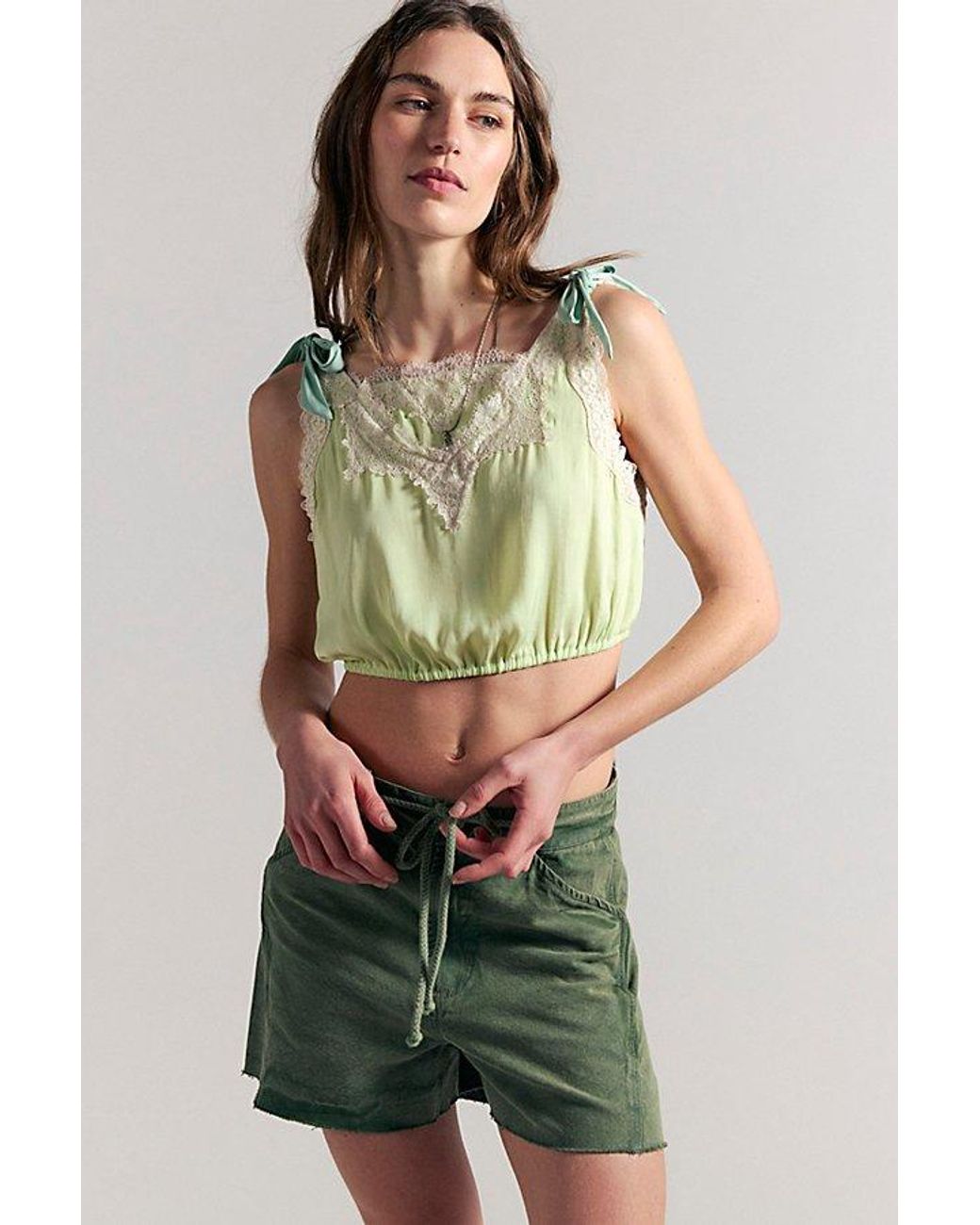 Free People Green Camped Out Cotton-Canvas Shorts