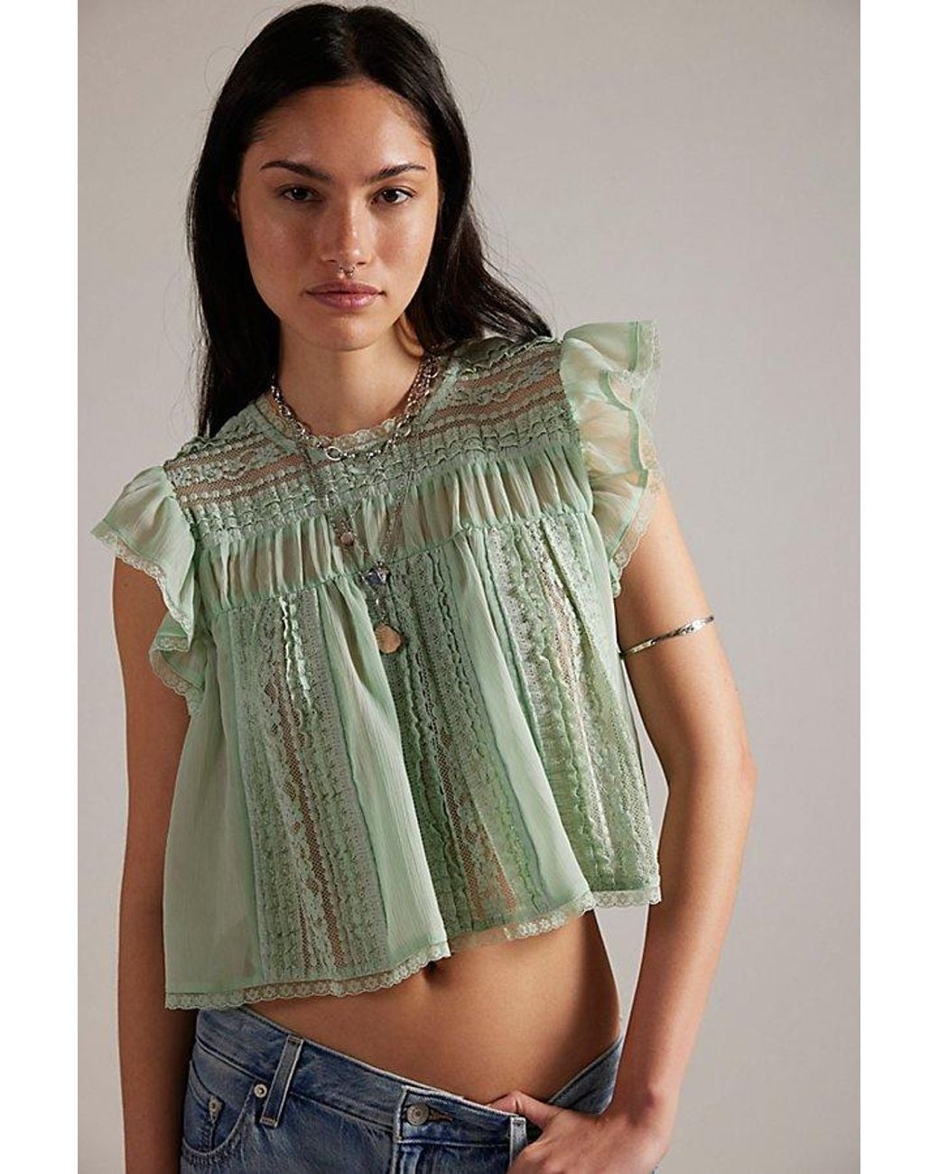 Free People Green Sun Drenched Blouse