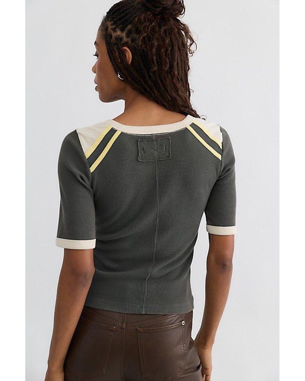 Free People Gray Stargazer Colorblock Three-Quarter Sleeve Tee