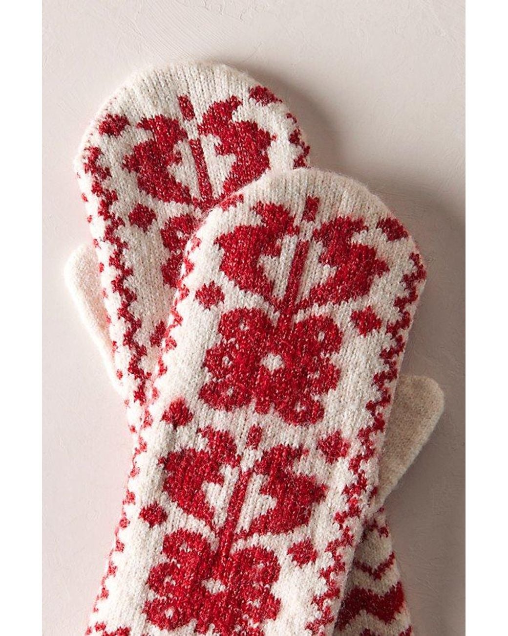 Free People Red Folk Mittens
