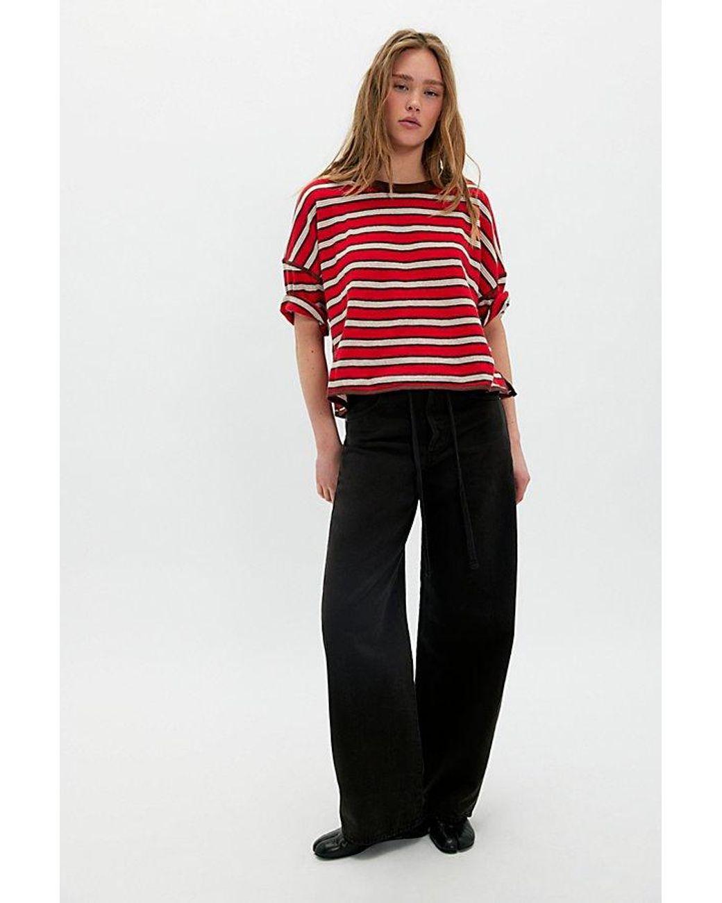 Free People Red Clean Rugby Tee