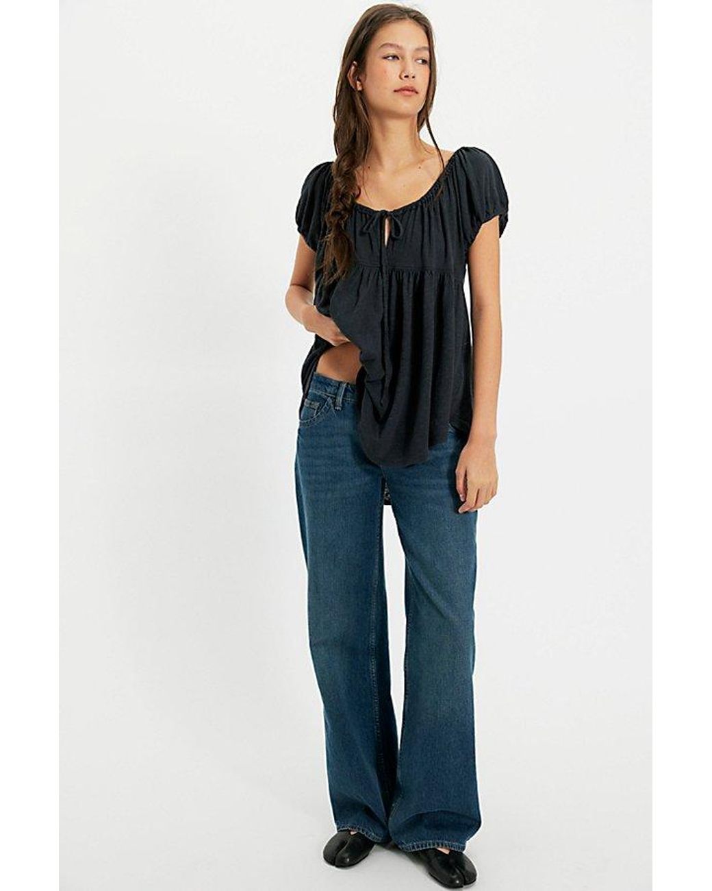 Free People Black Bella Babydoll Top