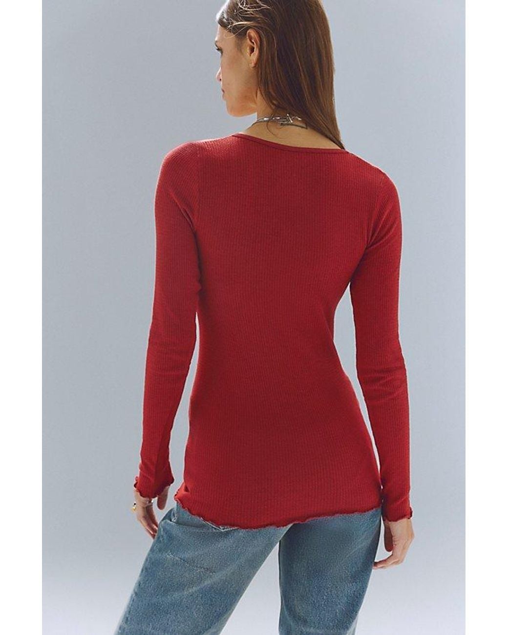 Intimately By Free People Red Base Layer Thermal Scoop Neck Long Sleeve By