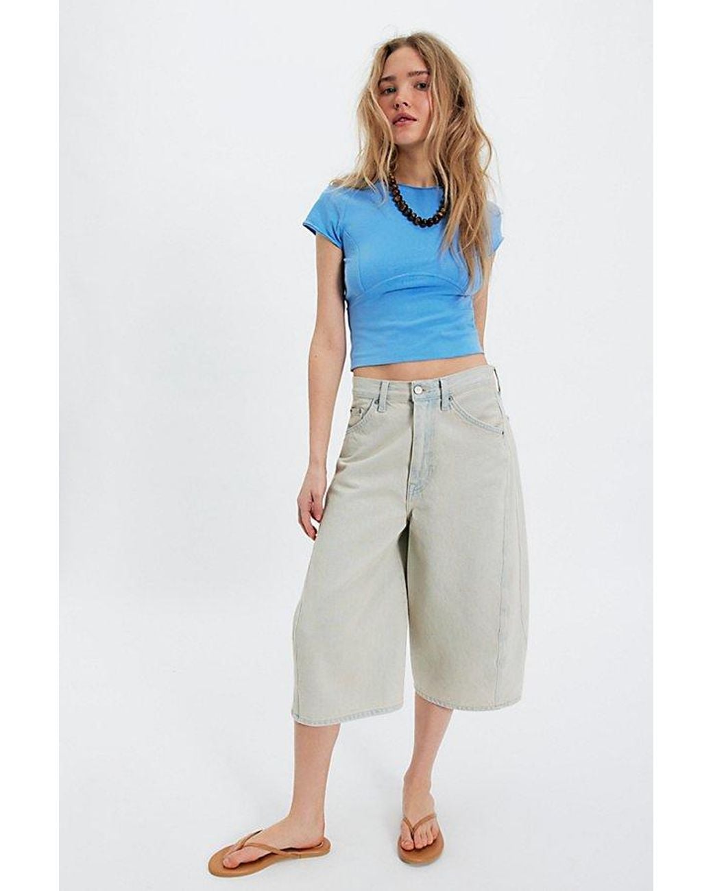 Free People Blue Protagonist Cropped Cap Sleeve Tee