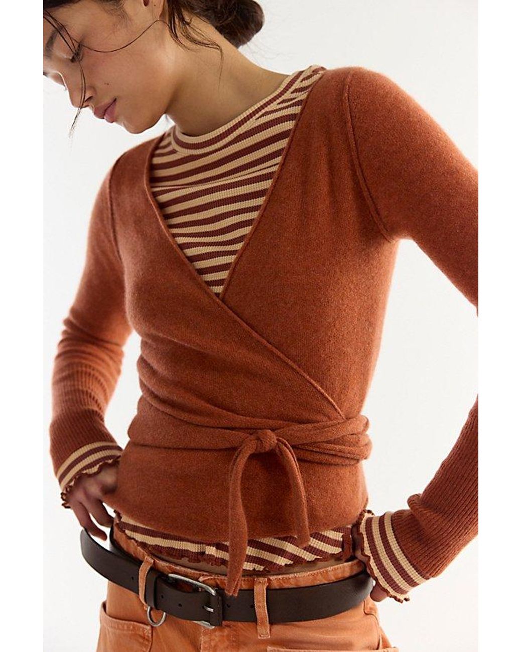 Free People Brown Cashmere Reversible Wrap Jumper