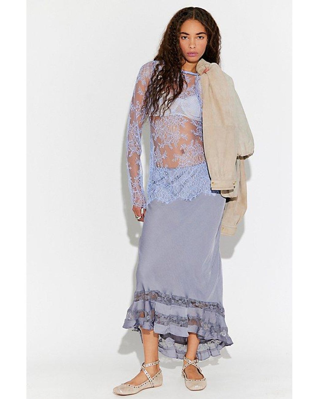 Intimately By Free People Blue Long Lost Lover Maxi Slip Skirt