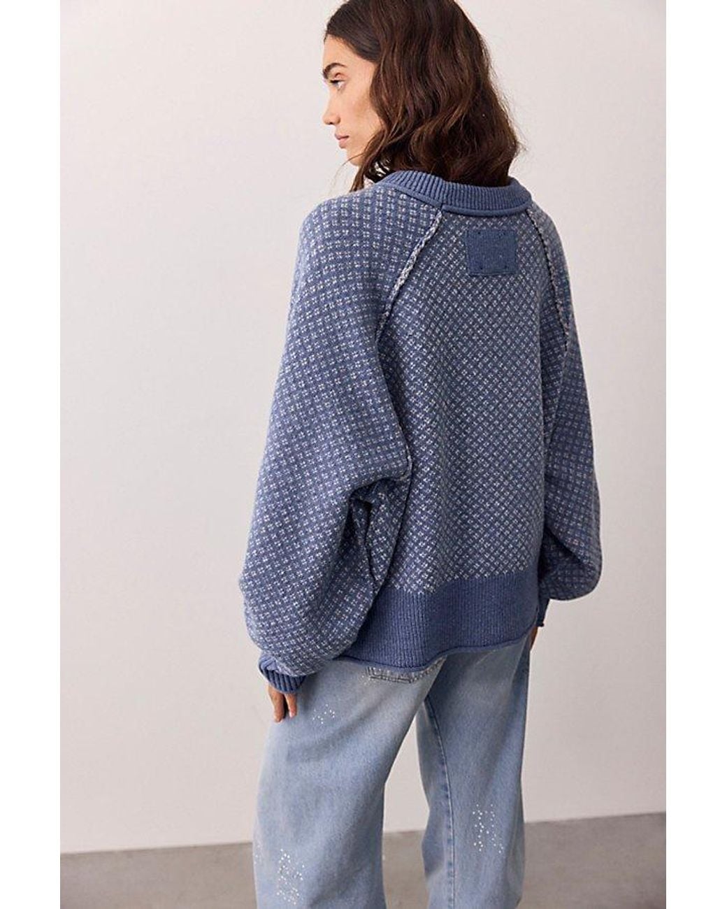 Free People Blue As If Crew Neck Pullover