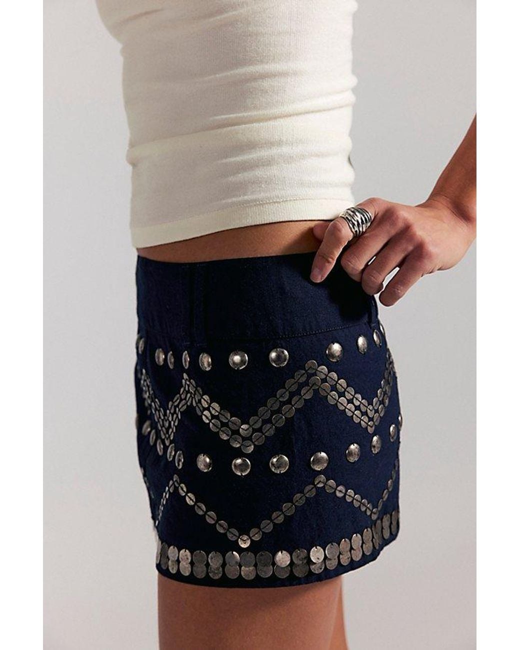 Free People Black Sparta Beaded Micro Skirt