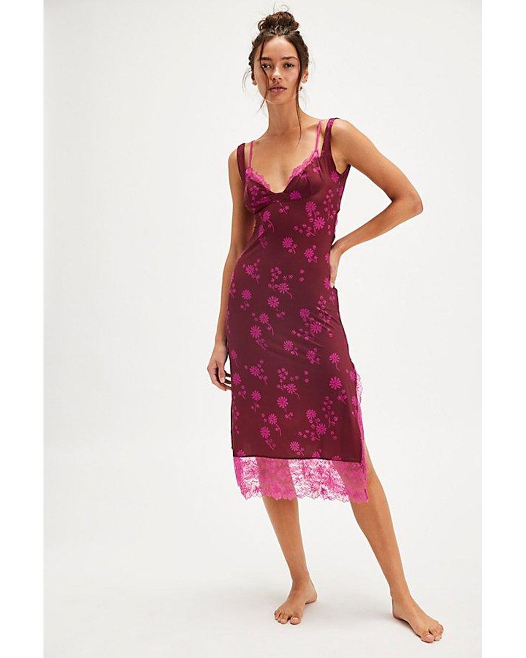 Free People Party Crasher Midi Slip in Red | Lyst