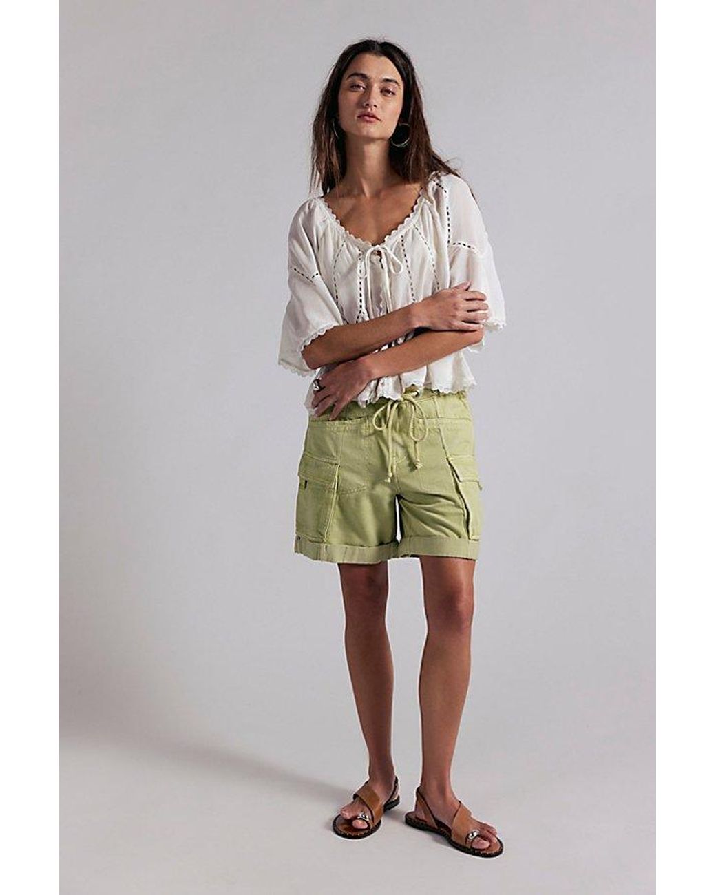 Free People Green Frankie Washed Shorts
