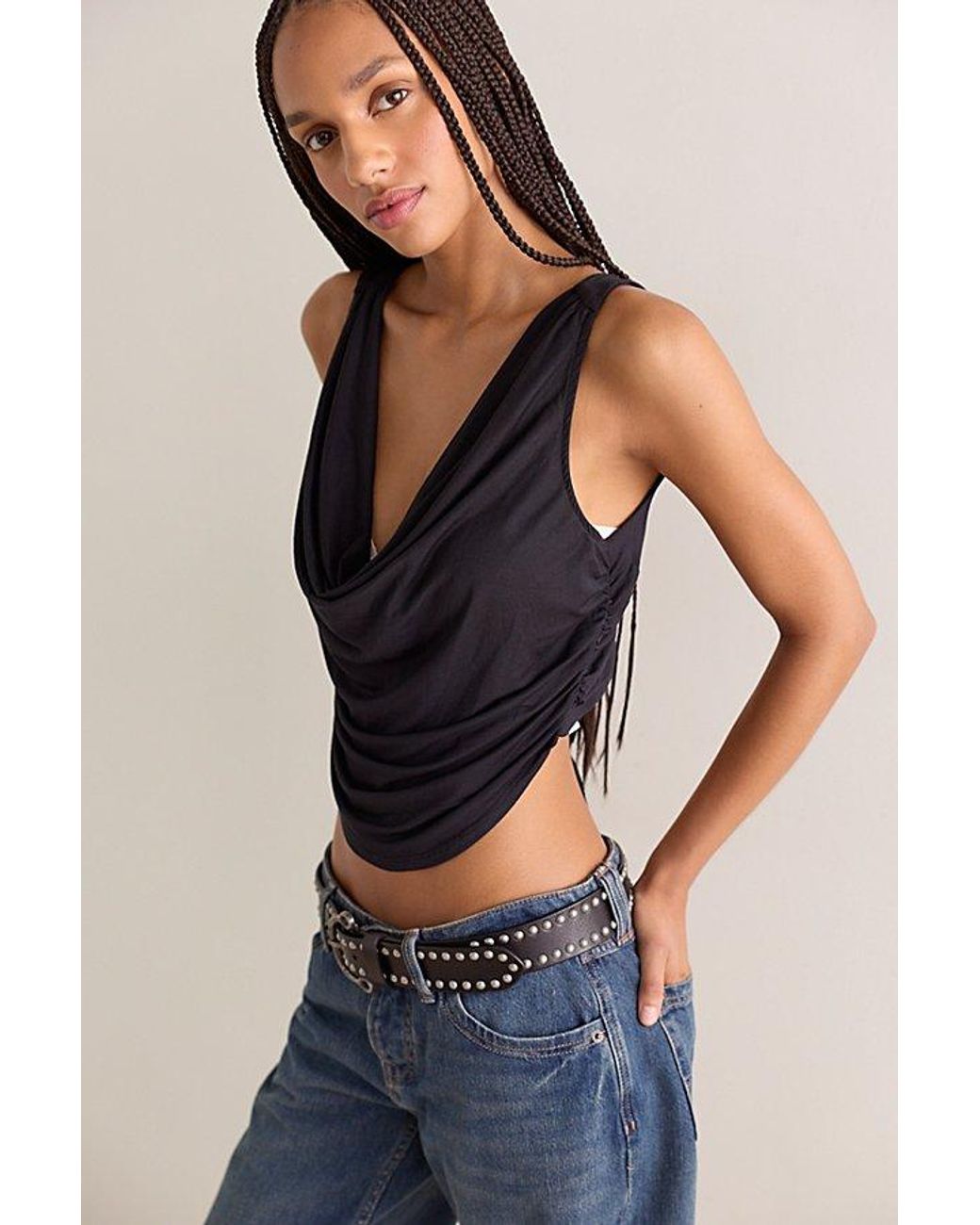 Free People Black We'Re Going Out Cowl-Neck Cami