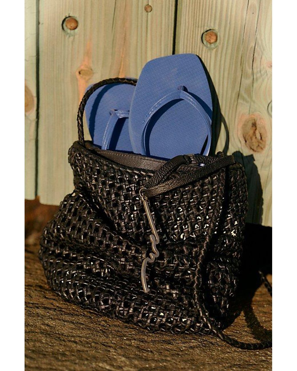 Free People Black Woven Bucket Bag