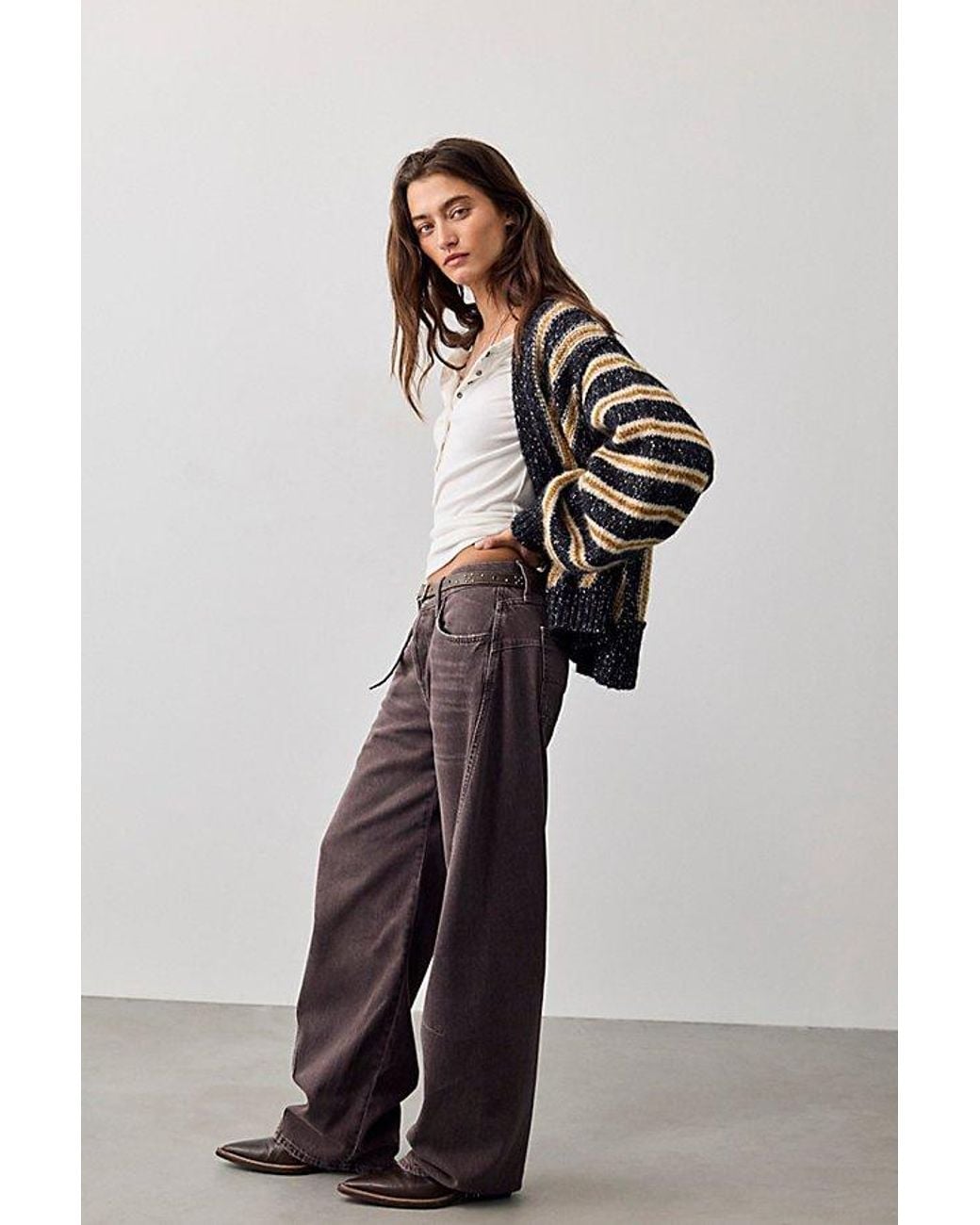 Free People Brown Fable Yarn-Dyed Twisted Jeans