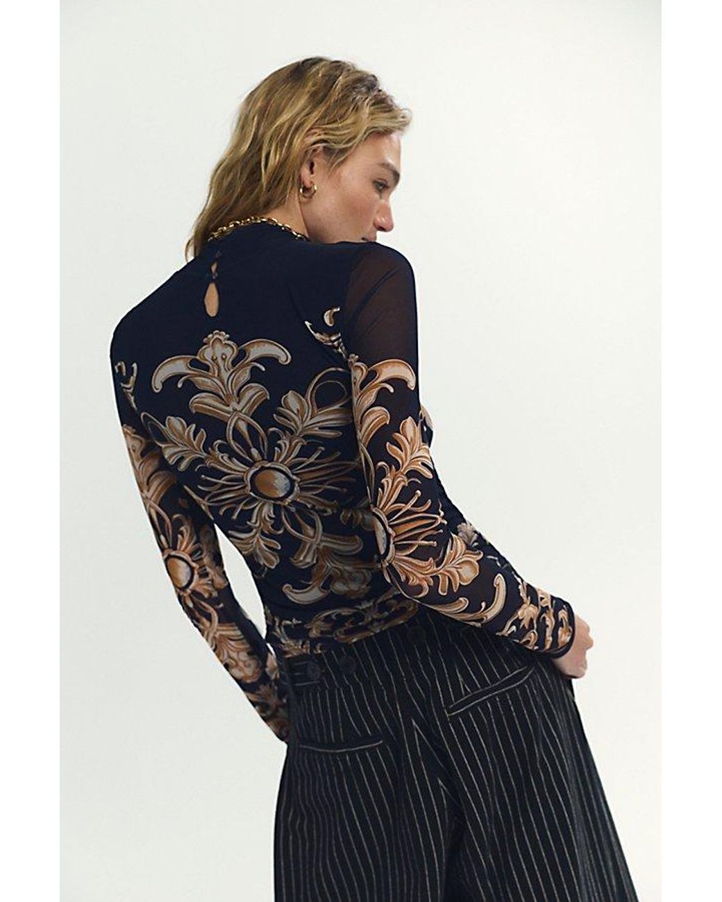 Free People Blue Jessa Long Sleeve Top
