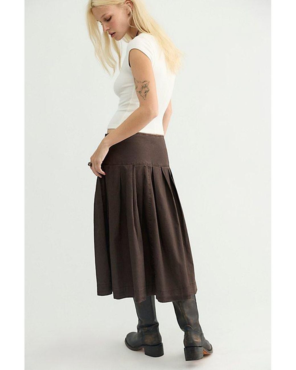 Free People Multicolor Skipper Pleated Chino Midi Skirt
