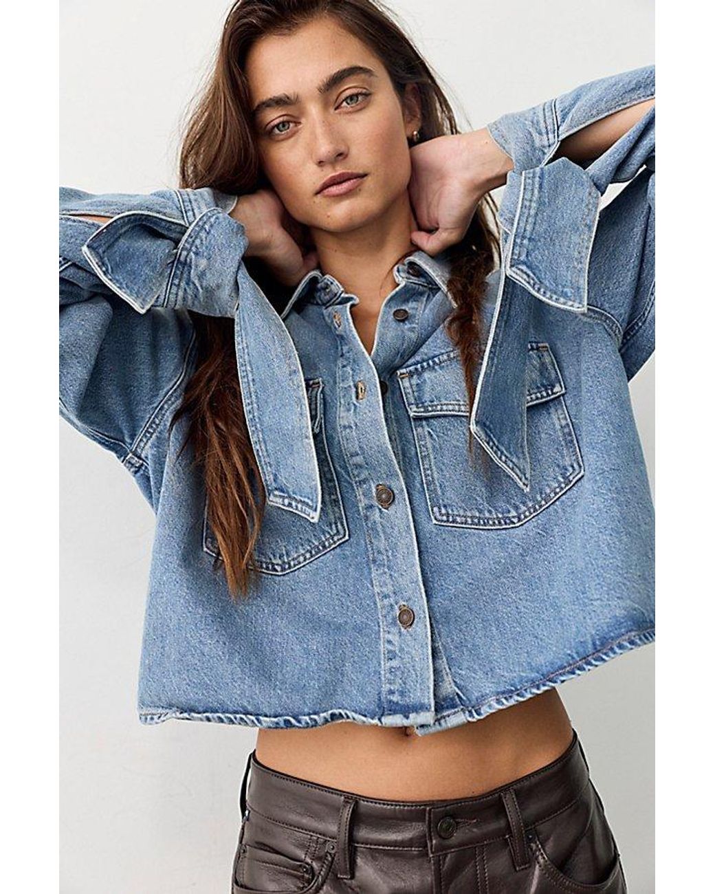 Agolde Blue Hewitt Cropped Button Down Shirt