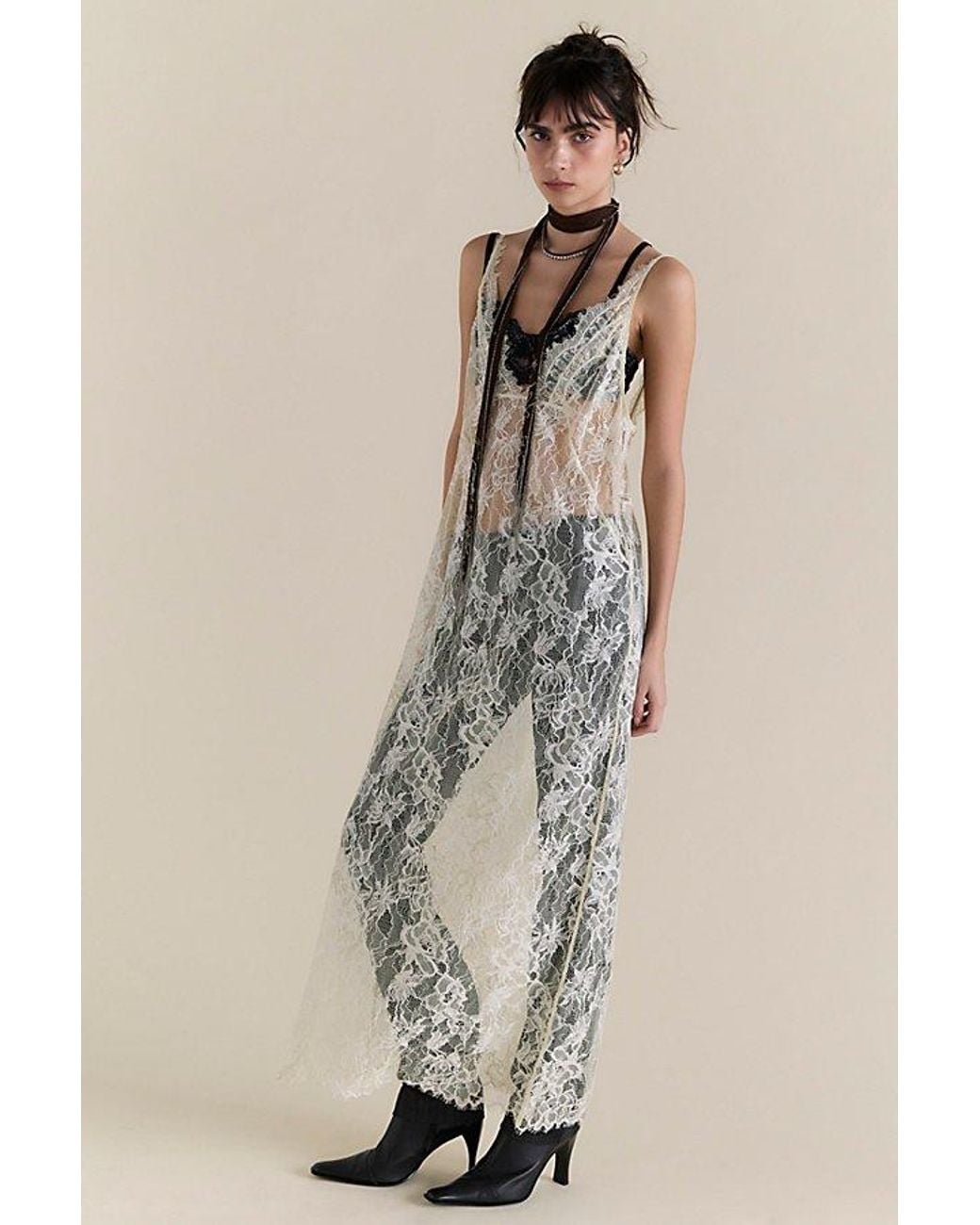Intimately By Free People Natural Star Crossed Lace Maxi Slip Dress By