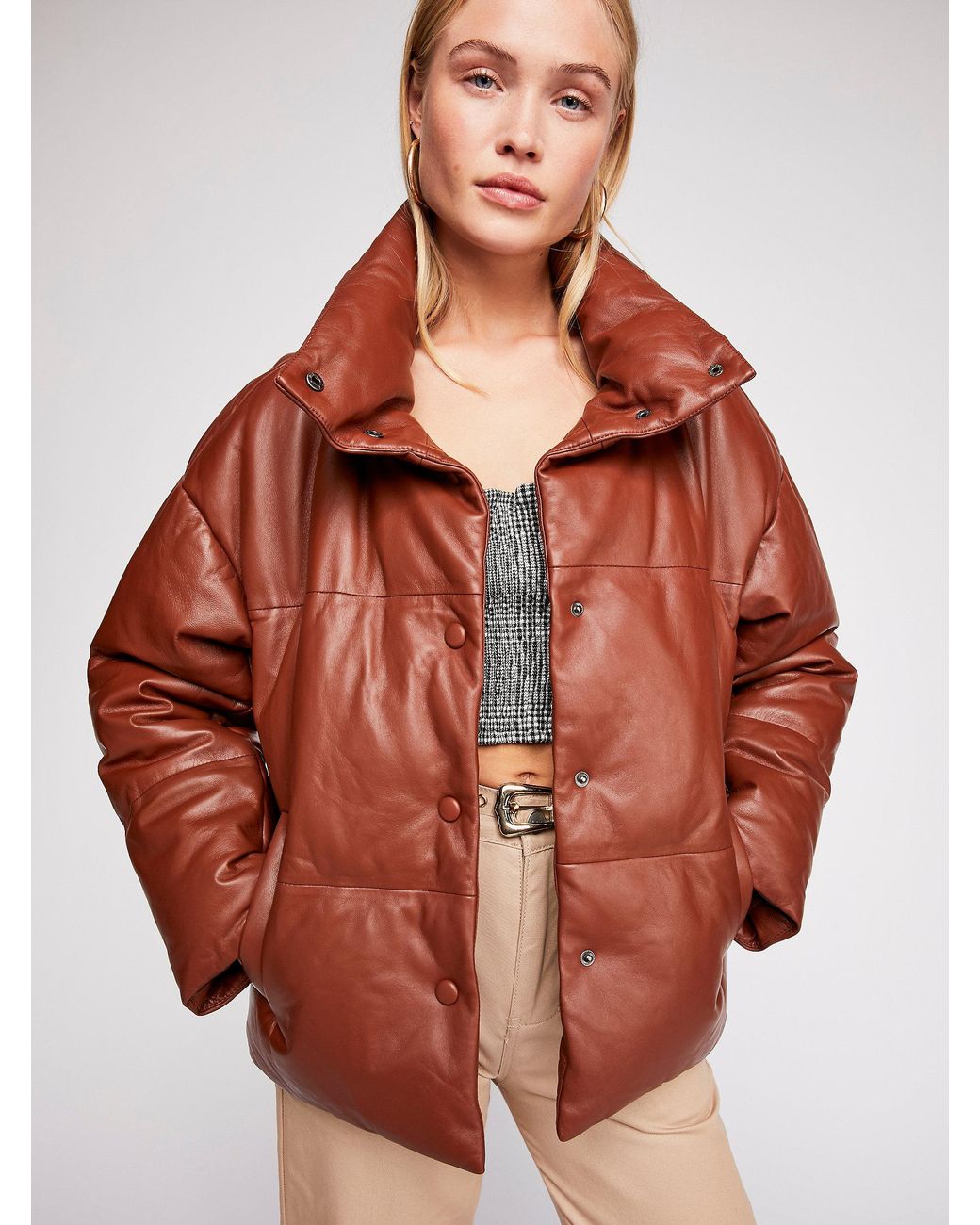 Free people leather puffer best sale jacket