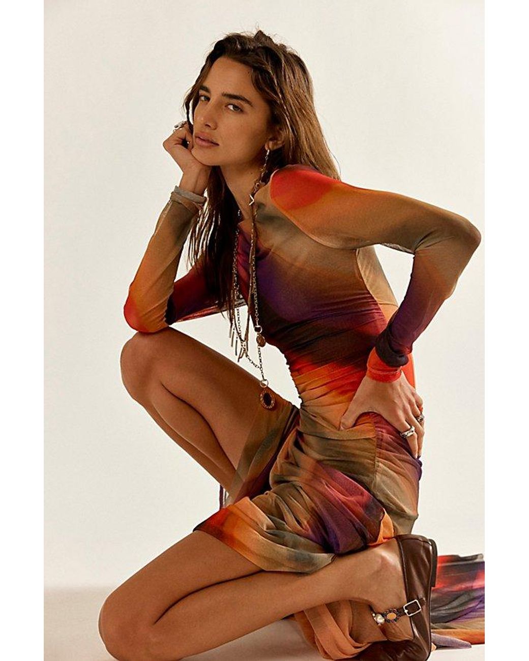 midi a line dresses 100% Linen A-Line Ruffled Collar Tie-Neck Midi Dress LIVIA, Mist Garden / M
