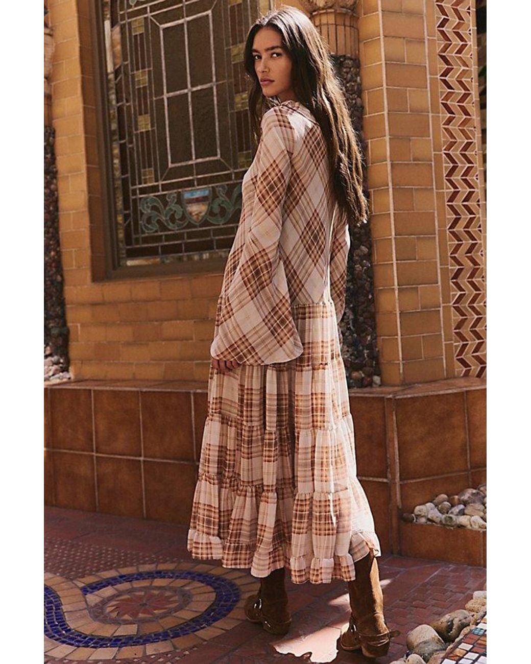 Free People Brown Plaid Petal Maxi Dress