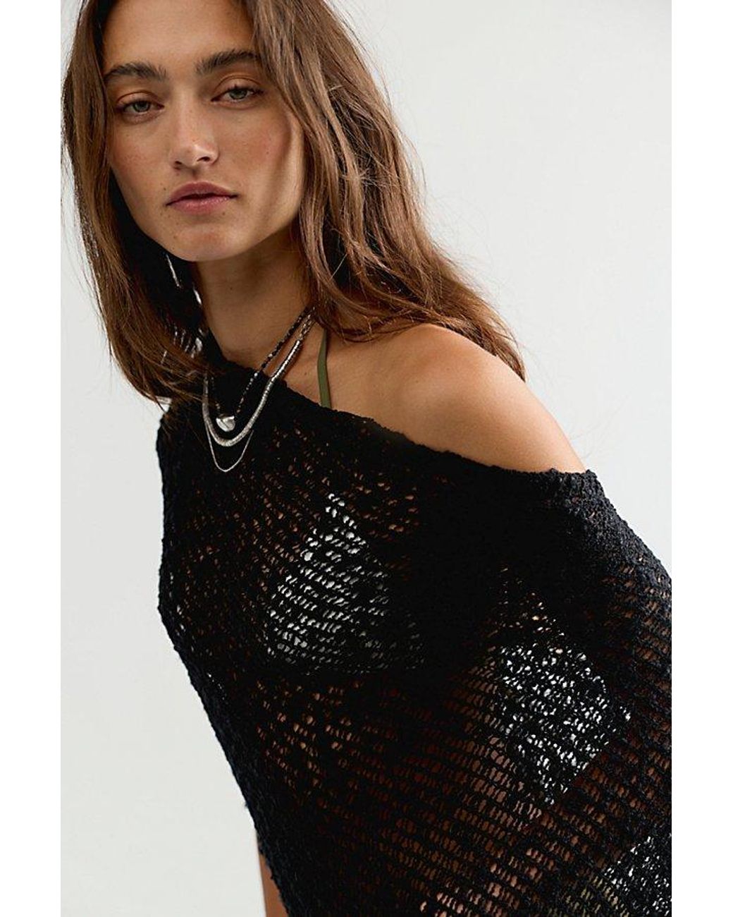 Free People Black Jade Knit Poncho Jacket
