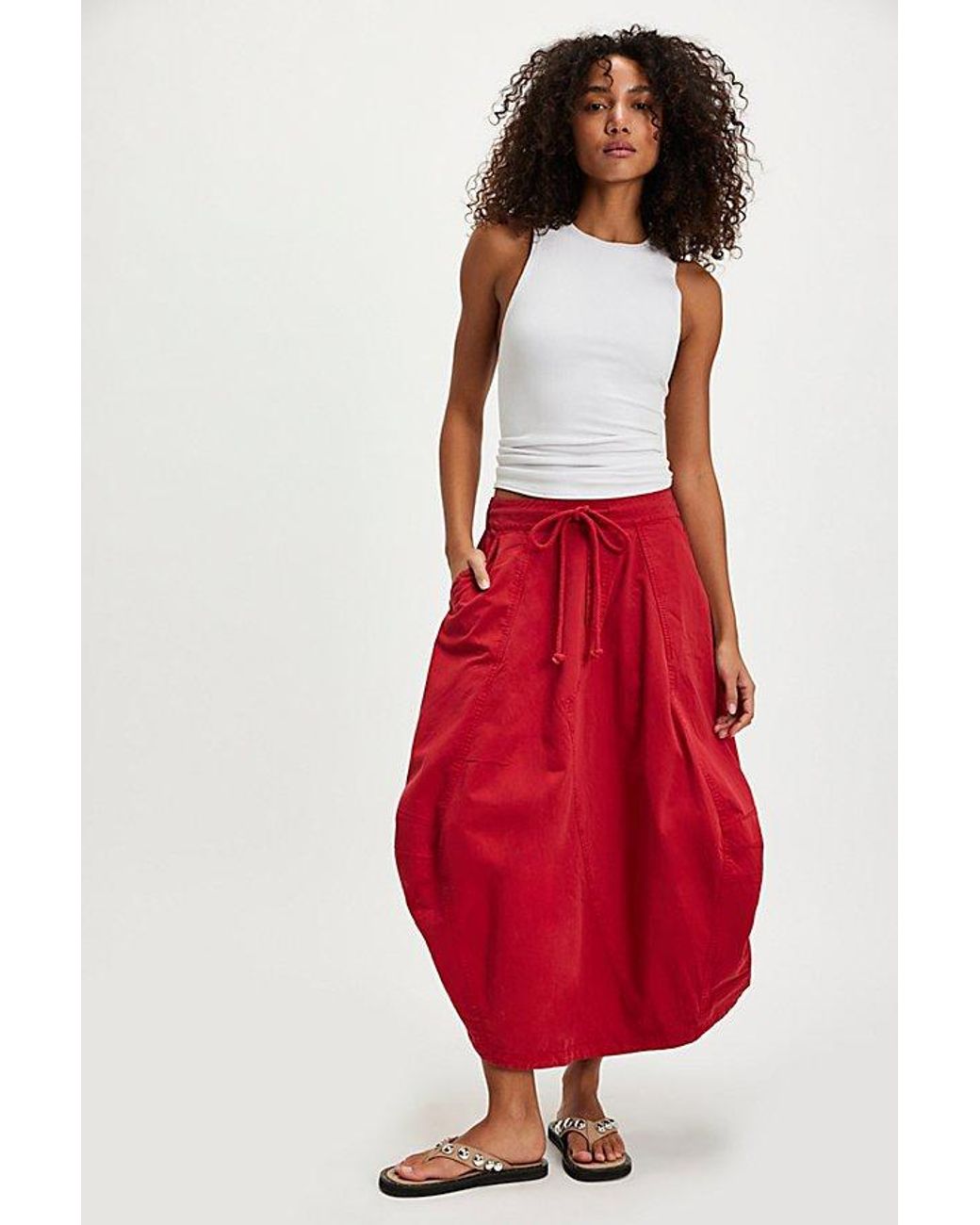 Free People Willow Poplin Maxi Skirt in Red | Lyst