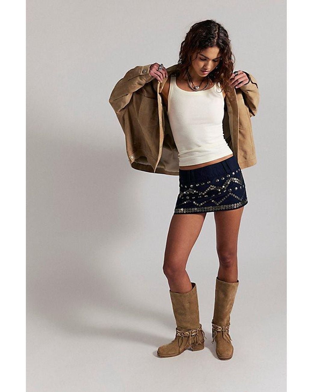 Free People Black Sparta Beaded Micro Skirt