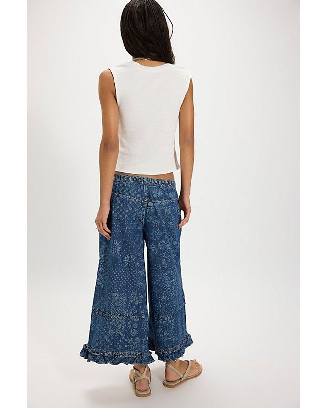 Free People Blue Love Me Not Printed Bloomer Jeans