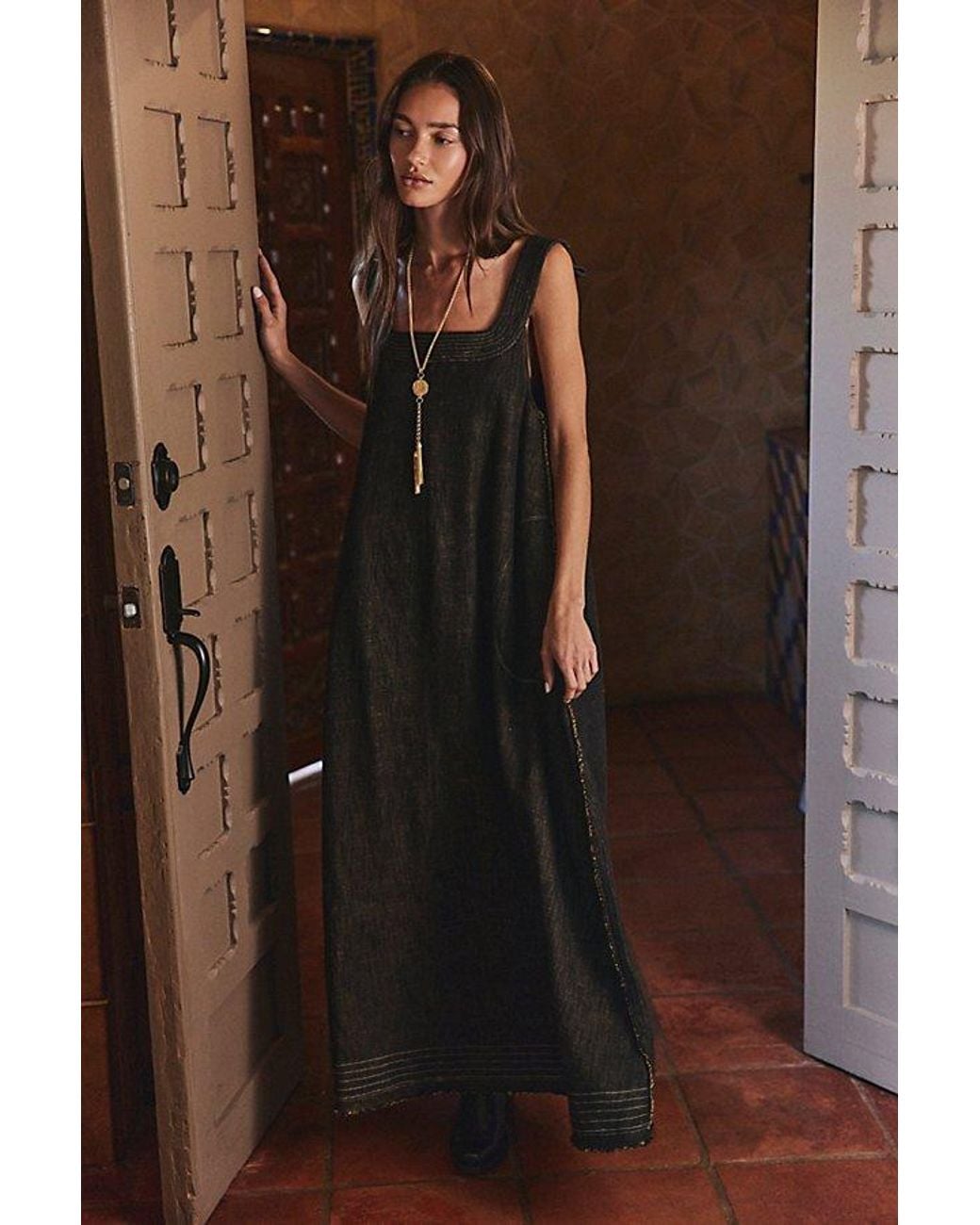 Free People Brown Moonbay Apron Maxi Dress